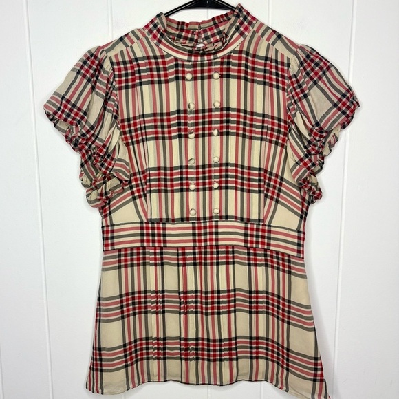Vintage Juicy Couture High Seas Plaid Top Blouse Silk Y2K Preppy Girly Pleated 4 - Picture 2 of 11